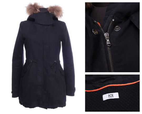 ICEBERG Italy Black Cotton Parka Jacket Size 38