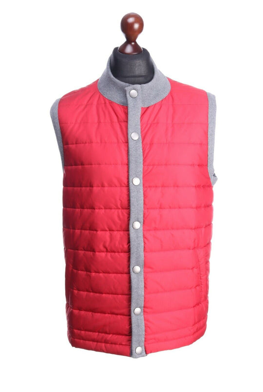 BARBOUR Weather Comfort Cotton Nylon Red / Grey Quilted Vest Size L