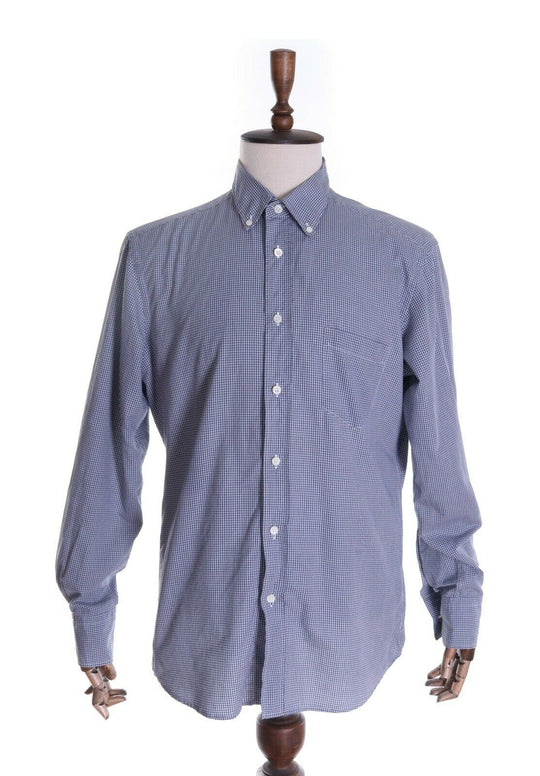 Men's ERMENEGILDO ZEGNA Navy Check 100% Cotton LS Shirt Size XL