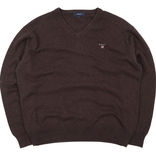 Men's GANT Brown Cotton V Neck Jumper Size L