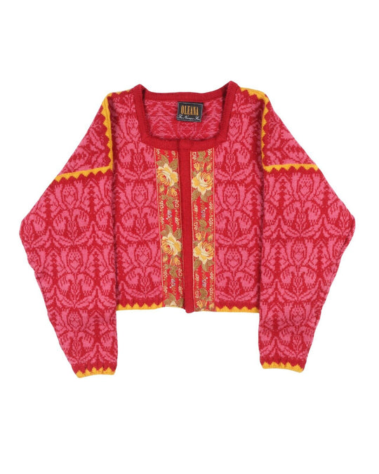 OLEANA Norway Open Cardigan Rose Red Wool Womens Jacket Size ~ L