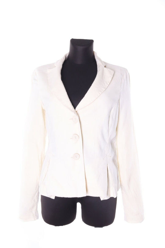 Women's ARMANI JEANS Ivory Linen Fitted Lightweight Summer Blazer Jacket Size 42