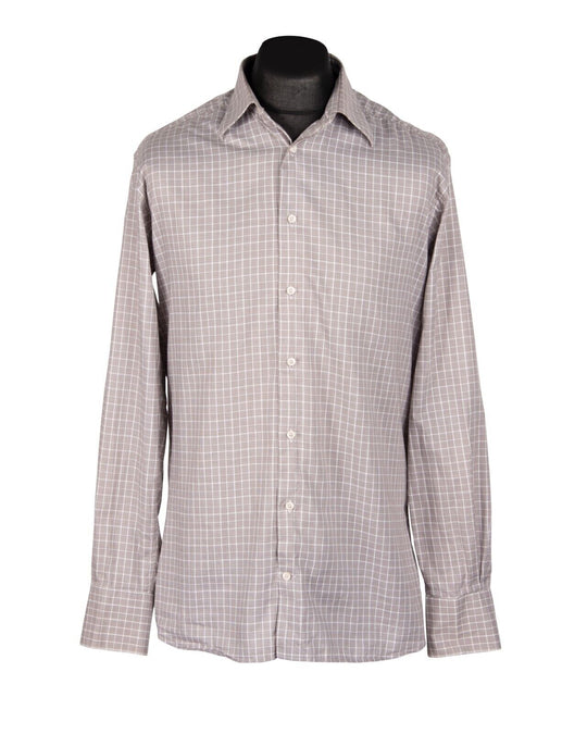 SUITSUPPLY Dress Shirt White Brown Check Cotton Men's Size 41 / 16