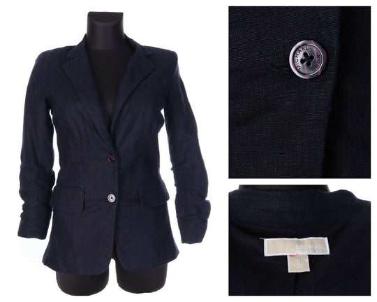 Women's MICHAEL KORS Dark Blue Linen Wrap Sleeves Blazer Jacket Size 0