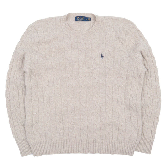 Men's POLO RALPH LAUREN Beige Merino Wool Cable Knit Jumper Size M