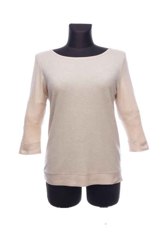 APC Gold Beige Cotton Blend 3/4 Sleeve Boat Neck Top Jumper Size M