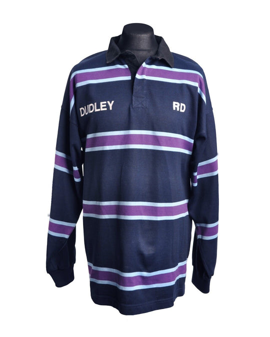 Vintage BADGER Rugby Shirt Navy Violet Striped Mens Pullover Top Size 46 UK