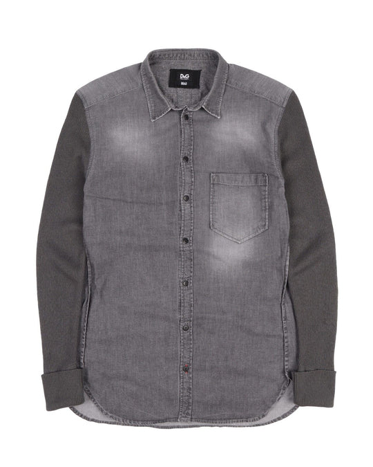 DOLCE & GABBANA Shirt Denim Knit Sleeve Gray Cotton LS Men's Size 16 / 41