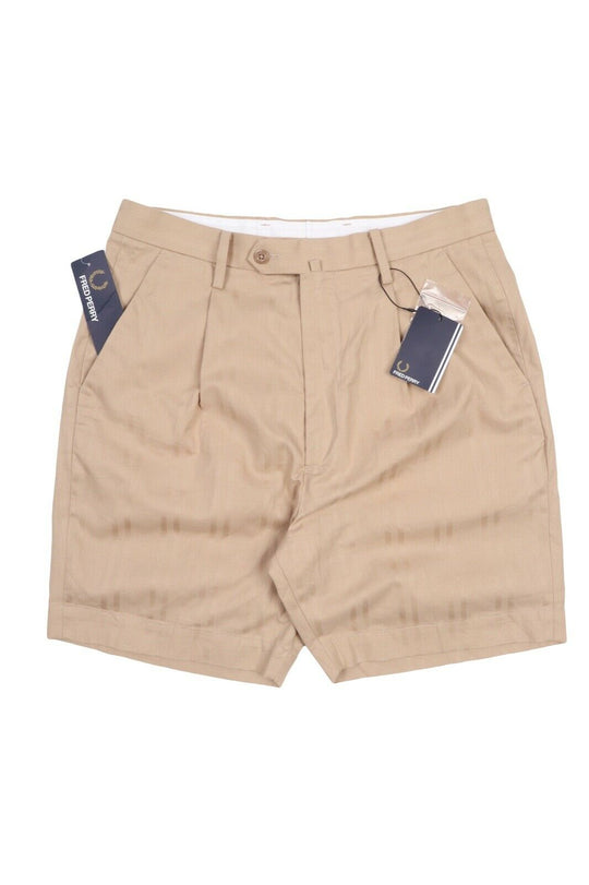 Men's FRED PERRY Beige Pleated Tone Stripe Chino Shorts Size JP M / 30