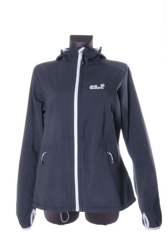 Women's JACK WOLFSKIN Black Zip Flexshield Softshell Outdoor Hoodie Size L