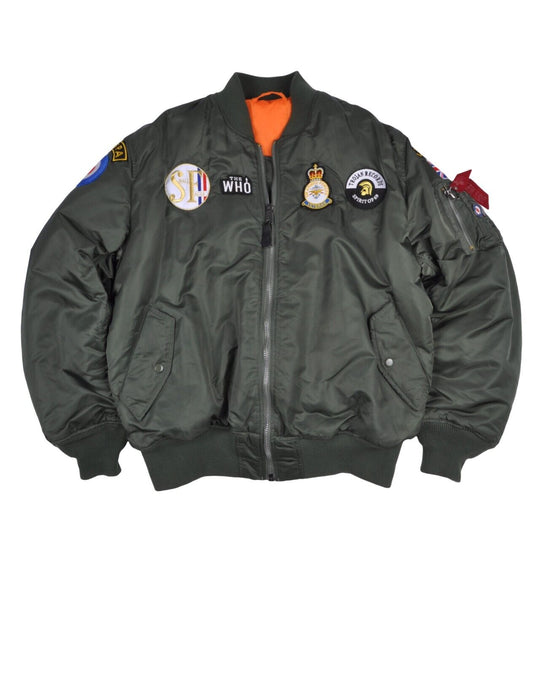 ALPHA INDUSTRIES Jacket Patch Embroidered Olive Green Nylon Mens Bomber Size 2XL