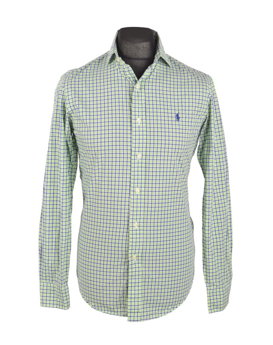 Men's POLO RALPH LAUREN Green Blue Check Casual Shirt Size S Slim Fit
