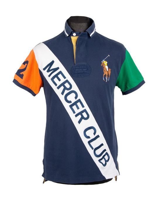 RALPH LAUREN Mercer Club Polo Shirt Navy Cotton Men's Big Logo Spell Out Size M