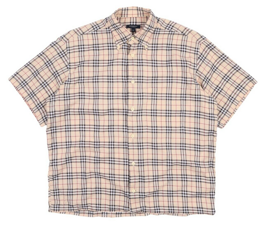 Men's BURBERRY Beige Classic Nova Check Cotton Short Sleeve Shirt Size 41 / L