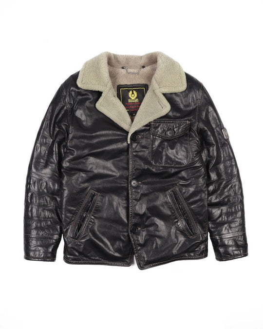 BELSTAFF Shearling Jacket Brown Leather Men's Size Coat M