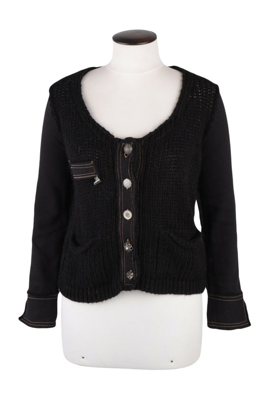 Women's BOTTEGA Elisa Cavaletti Black Dyed Button Cardigan Size M