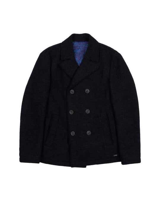 HUGO BOSS Pea Coat Black Cotton Men's Double Breasted Jacket Size 50