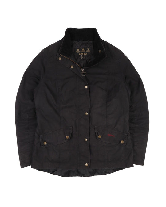 BARBOUR Winter Ferndown Jacket Black Waxed Cotton Women Coat Size UK 12 US 8