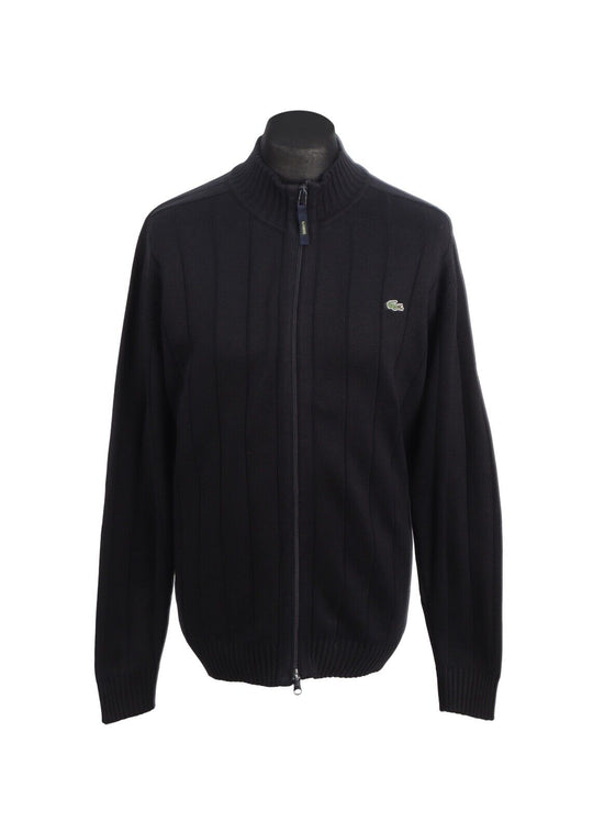 LACOSTE Full Zip Cardigan Black Cotton Acrylic Men's Jumper Size 6 / XL