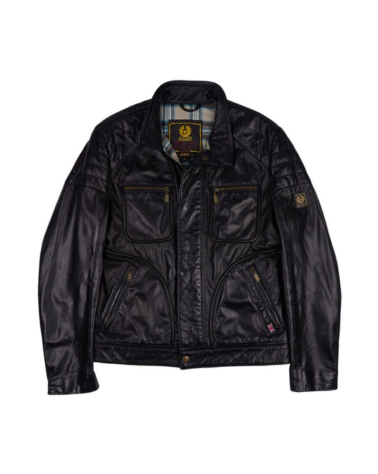 BELSTAFF Jacket Black Leather Full Zip Mens Size L