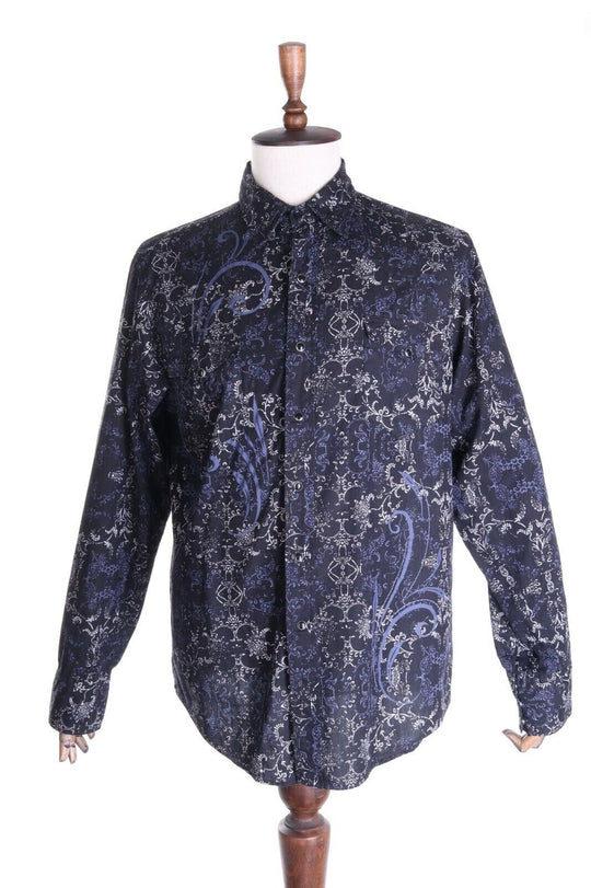 Men's ROPER Black Cotton Floral Abstract Pattern Western Casual LS Shirt Size L