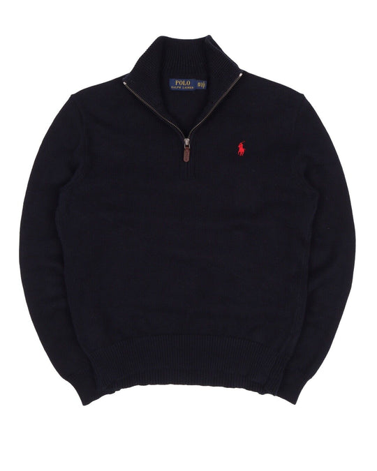 Men's POLO RALPH LAUREN Navy Blue Cotton Zip Neck Jumper Size XS