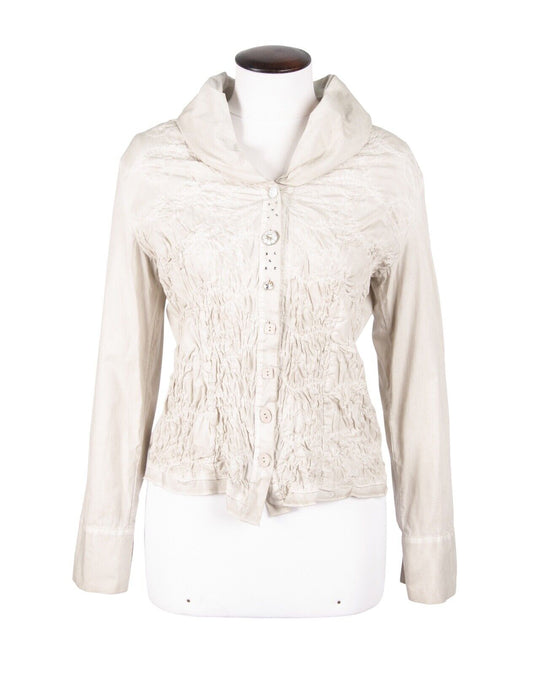 BOTTEGA Shirt Shawl Collar Beige Women's Embroidered Blouse Size ~ S