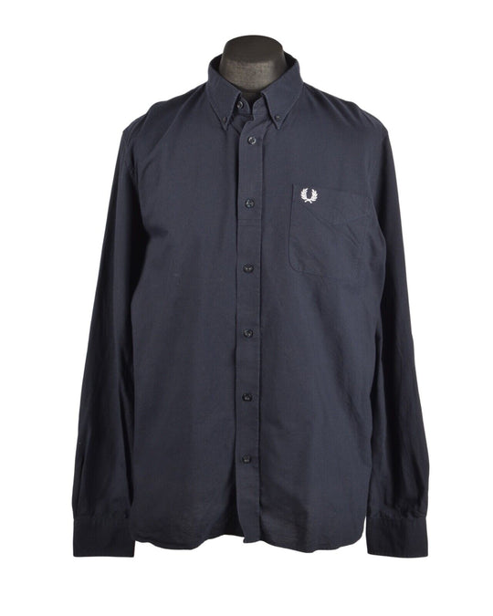 FRED PERRY Navy Blue Oxford Cotton Men's Shirt Size XL
