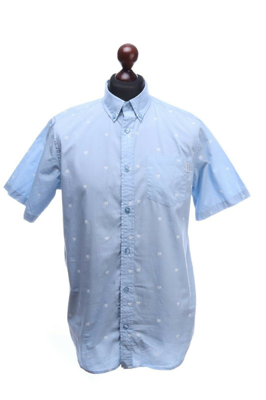 CARHARTT Blue Cotton Hammer Pattern Short Sleeve Shirt Size M