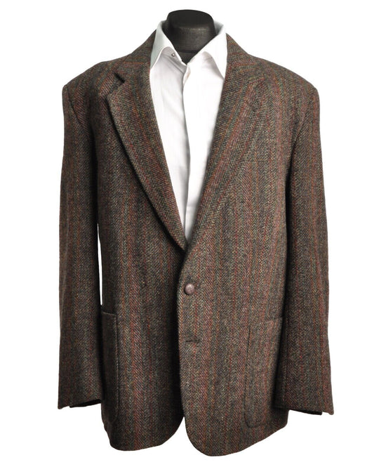 HARRIS TWEED Jacket Multicolor Wool Plaid Two Button Mens Blazer Size 56