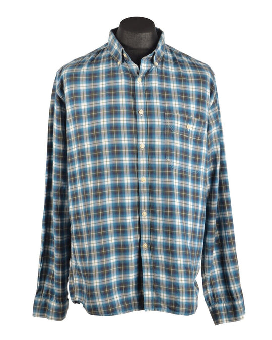 Men's BARBOUR Steeve McQueen Blue Check Cotton LS Shirt Size XL