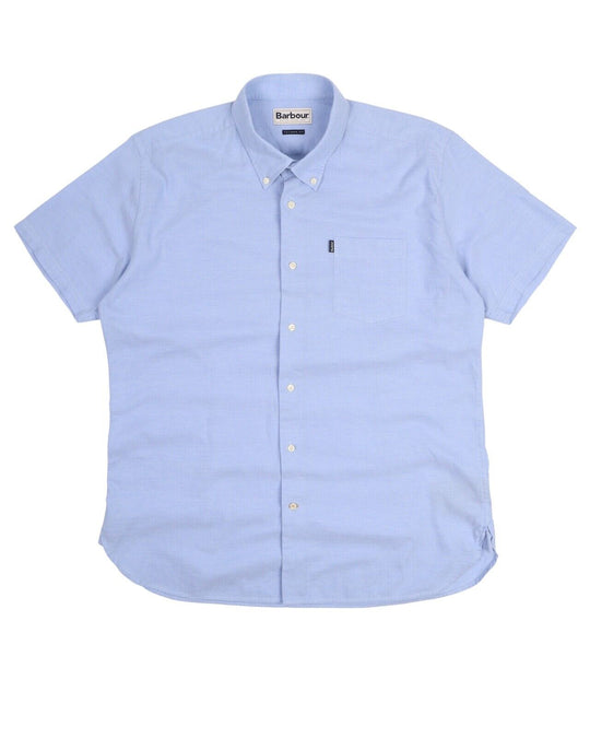Men's BARBOUR Blue Oxford Cotton Short Sleeve Pocket Shirt Size XL