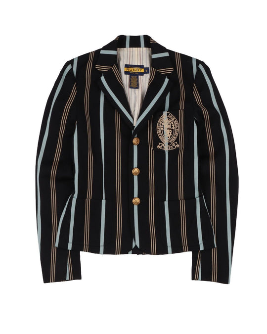 RALPH LAUREN RUGBY Jacket Black Blue Stripes Women's Blazer Size 0 / XS