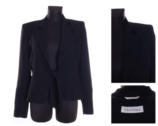 Women's MAX MARA Black Pinstriped Knot Short Blazer Jacket Size it 44 uk 12