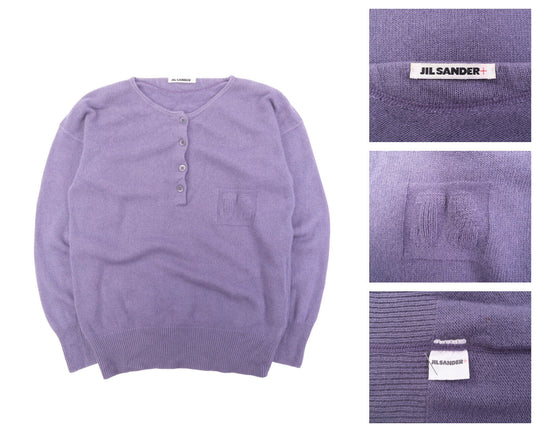 Women's JIL SANDER + Lavender 100% Cashmere Henley Neck Pullover Size M