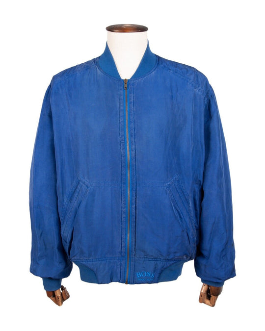 Vintage HUGO BOSS Bomber Jacket Navy Silk Men's Size 52