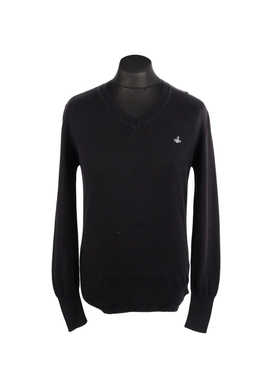 VIVIENNE WESTWOOD Jumper Black Merino Wool Men's V Neck Pullover Size M