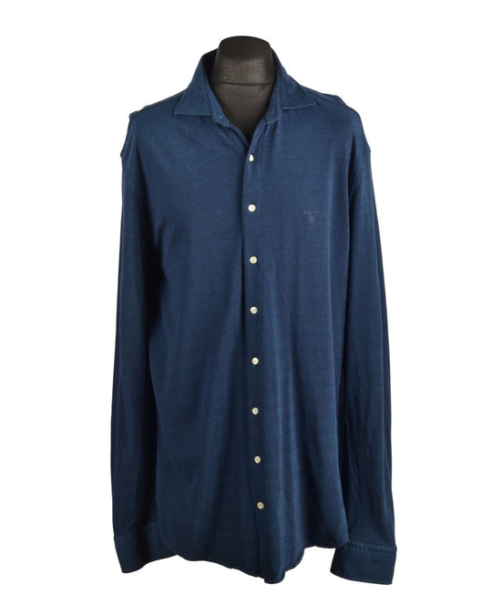 Men's GANT Navy Blue Pique Cotton Long Sleeve Shirt Size 2XL