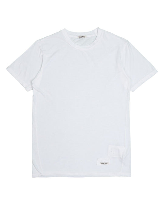 MIU MIU T-Shirt White Modal Cotton Logo Tee Men's Size XS