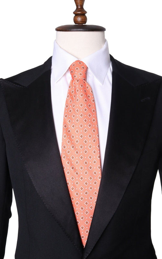 Men's GIANNI VERSACE Vintage Orange 100% Silk Geometric Pattern Tie Necktie
