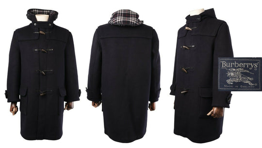 Men's Vintage BURBERRYS Navy Wool Duffle Coat Size EU 50 / 40 UK
