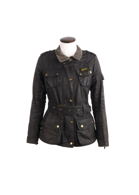 BARBOUR INTERNATIONAL Jacket Black Moto Wax Cotton Women's Size 10 UK