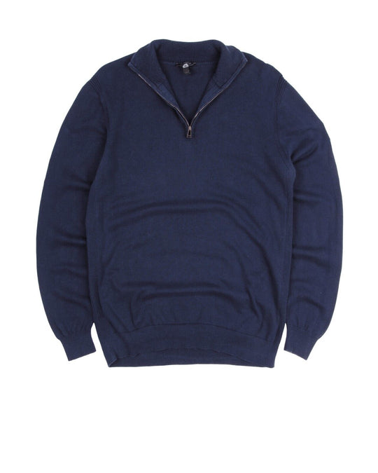 BELSTAFF Zip Neck Sweater Navy Silk Cotton Men's Knit Jumper Size M