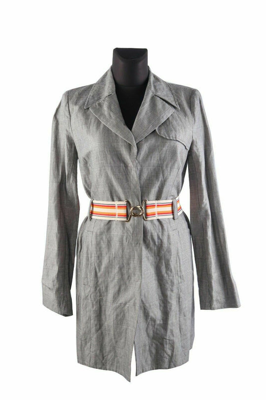 Women's ICE ICEBERG GILMAR Grey Ramie Cotton Belted Long Jacket Size 42 / s