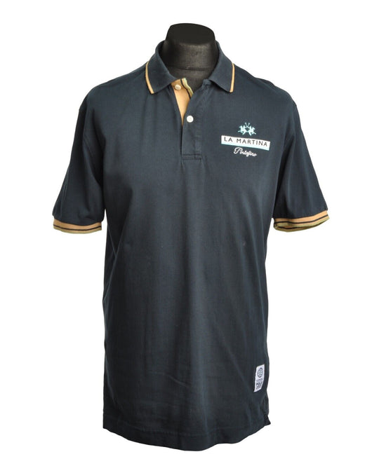 LA MARTINA Polo Shirt Navy Blue Pique Cotton Men's Size XL