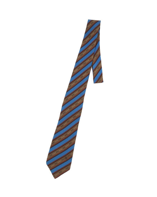 Vintage CELINE Tie Brown Striped Silk Men's Woven Necktie