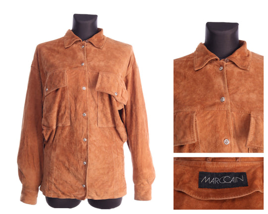 MARC CAIN Brick Color Leather Suede Shirt Overshirt Size 3