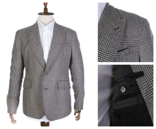 Men's ALEXANDER McQUEEN Grey Glen Check 100% Cashmere Jacket Blazer Size 52