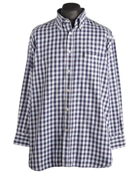 Men's PAUL & SHARK Blue Check Long Sleeve Shirt Size 46 / 3XL