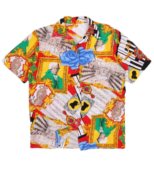 Women's VINTAGE Multicoloured Music Short Sleeve Shirt Size ~ L